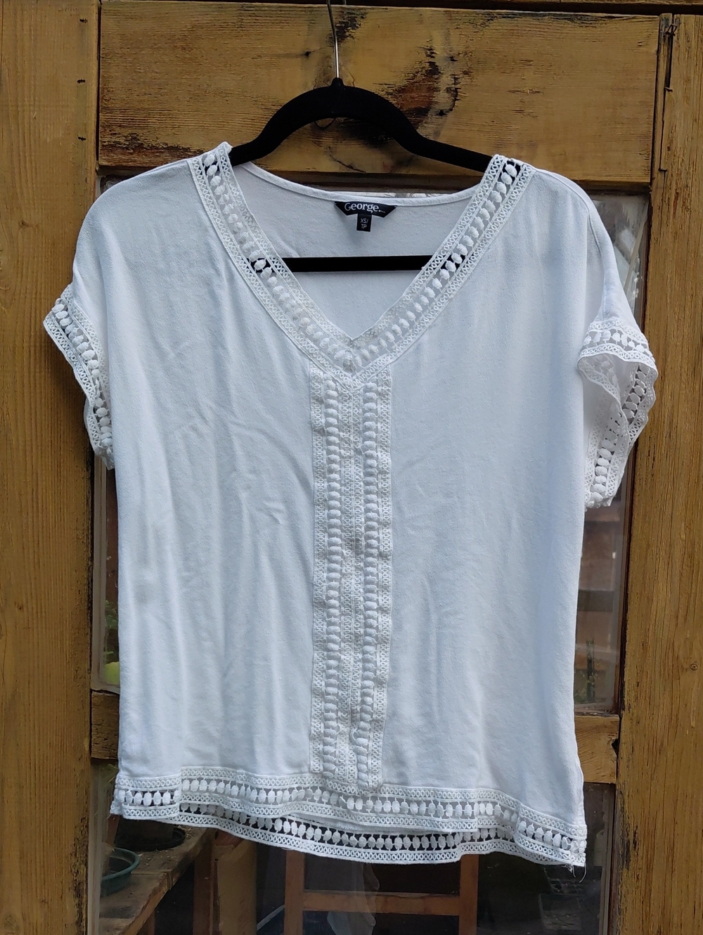 George White Crochet-Trim V-Neck Blouse